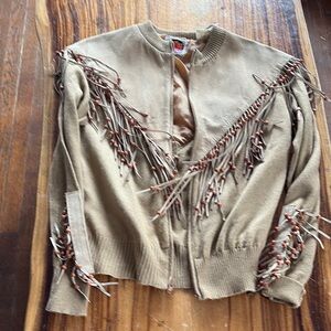 MILLER outerwear Fringed Tan Jacket sweater zip up